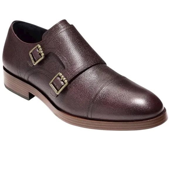 Cole Haan dark brown leather Henry double monk strap dress shoes