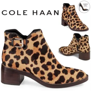 COLE HAAN Harrington Grand Genuine Calf Hair Buckle Leather Leopard Bootie Boots