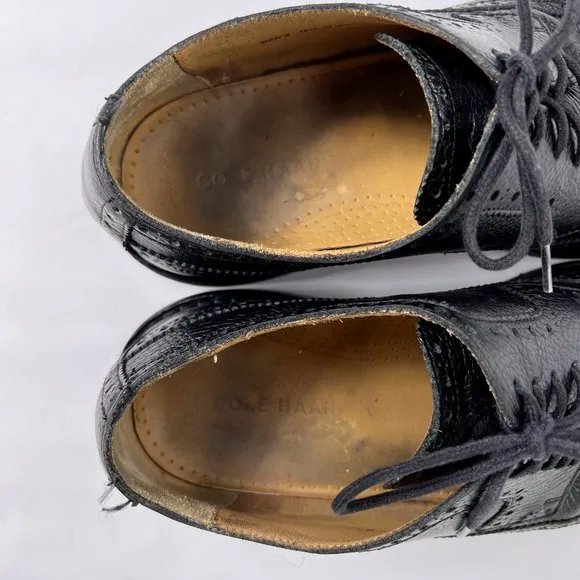 Cole Haan Williams Longwing Derby II Black Pebbled Leather Lace Dress Shoes 10.5