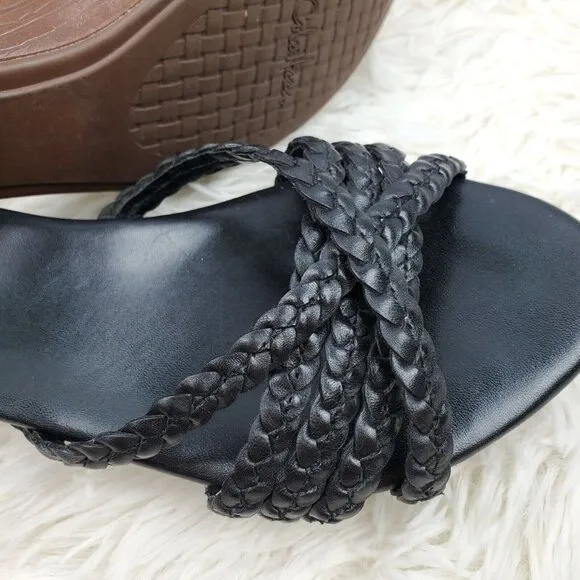 Cole Haan Women's Black Leather Slide Mules Platform Sandals Sz MUST READ!