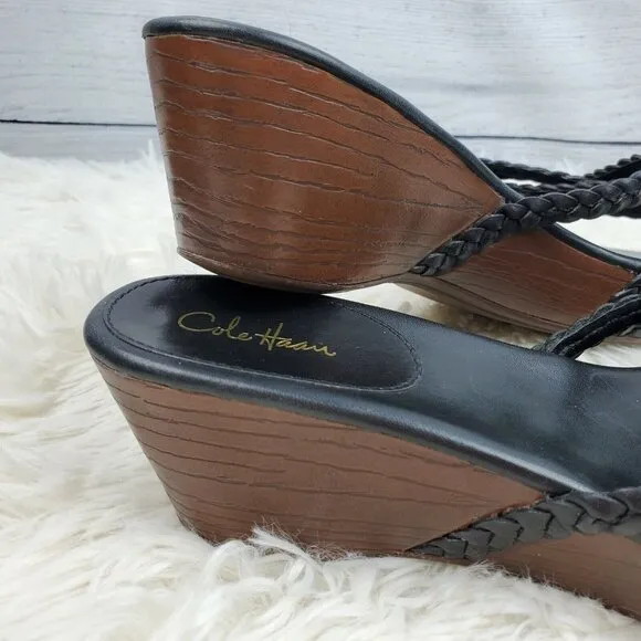 Cole Haan Women's Black Leather Slide Mules Platform Sandals Sz MUST READ!