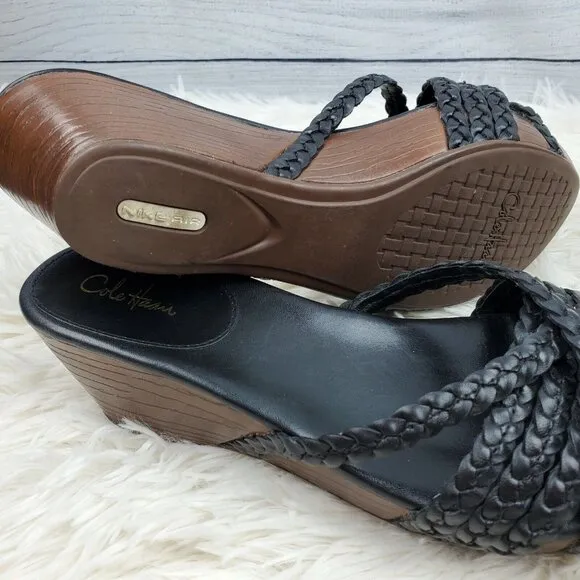 Cole Haan Women's Black Leather Slide Mules Platform Sandals Sz MUST READ!