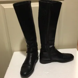 Cole Haan womens zip up Leather Riding Boots Knee High braid stretch back size 6