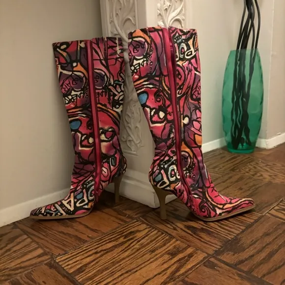 Colorful Abstract Knee-High Boots