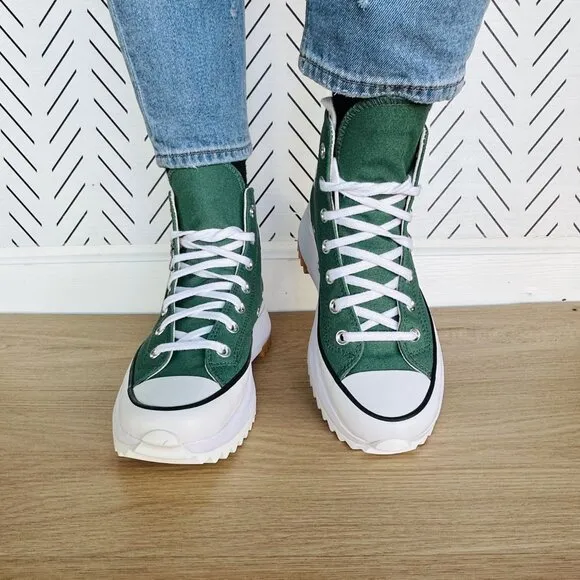 ⭐Converse Run Star Hike Hi Sz 7.5 Women Shoes Embroidered Flowers Green A11562C