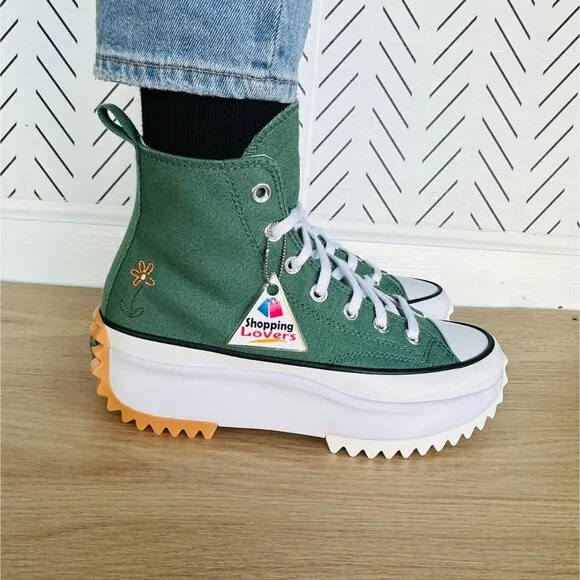 ⭐Converse Run Star Hike Hi Sz 7.5 Women Shoes Embroidered Flowers Green A11562C