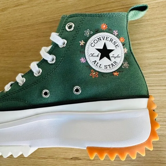 🤩Converse Run Star Hike Hi Sz 8 Men's Shoes Embroidered Flowers Green A11562C