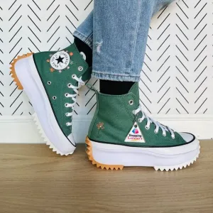 ⭐Converse Run Star Hike Platform 7 Women Shoes Embroidered Flowers Green A11562C