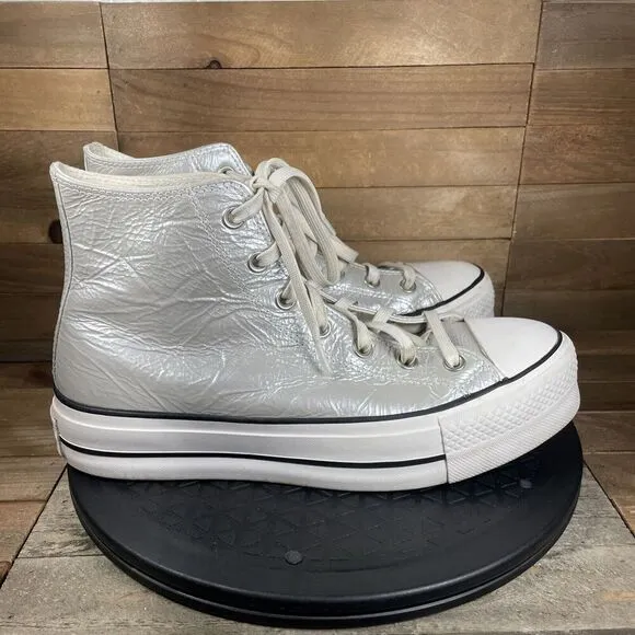 Converse Lift Hi Womens 9.5 Metallic Silver Sneakers Platform Casual Shoes