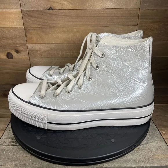 Converse Lift Hi Womens 9.5 Metallic Silver Sneakers Platform Casual Shoes