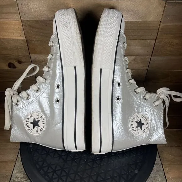 Converse Lift Hi Womens 9.5 Metallic Silver Sneakers Platform Casual Shoes