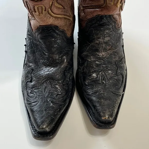 Corral Woman's Crackle Distressed Antique Saddle Cowboy Boots  Black Brown 7