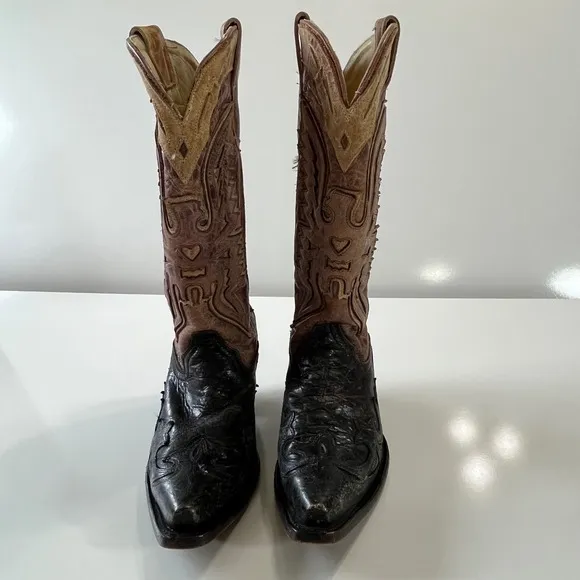 Corral Woman's Crackle Distressed Antique Saddle Cowboy Boots  Black Brown 7