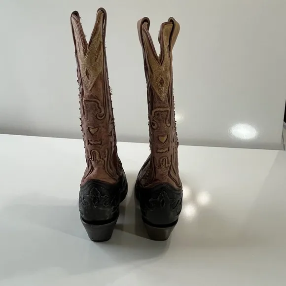 Corral Woman's Crackle Distressed Antique Saddle Cowboy Boots  Black Brown 7