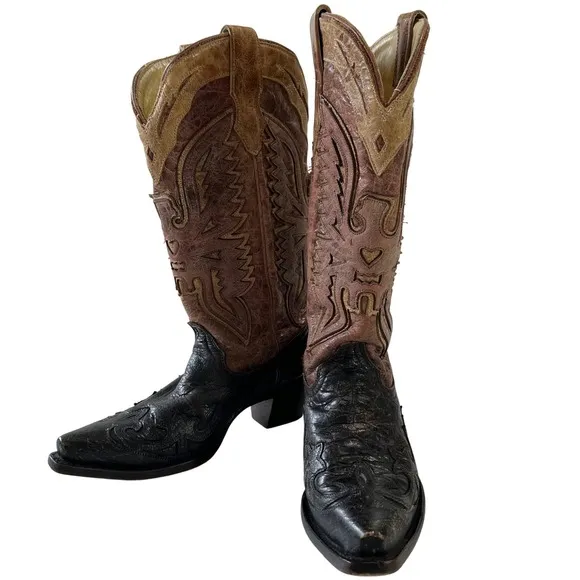 Corral Woman's Crackle Distressed Antique Saddle Cowboy Boots  Black Brown 7