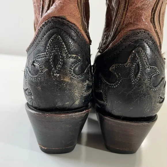 Corral Woman's Crackle Distressed Antique Saddle Cowboy Boots  Black Brown 7