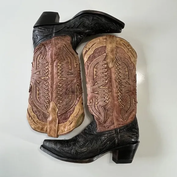 Corral Woman's Crackle Distressed Antique Saddle Cowboy Boots  Black Brown 7