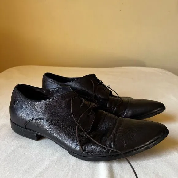 Costume National Black Leather Dress Shoes Lace Up Pointed Toe Mens 7.5