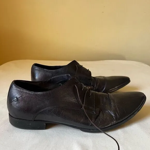 Costume National Black Leather Dress Shoes Lace Up Pointed Toe Mens 7.5