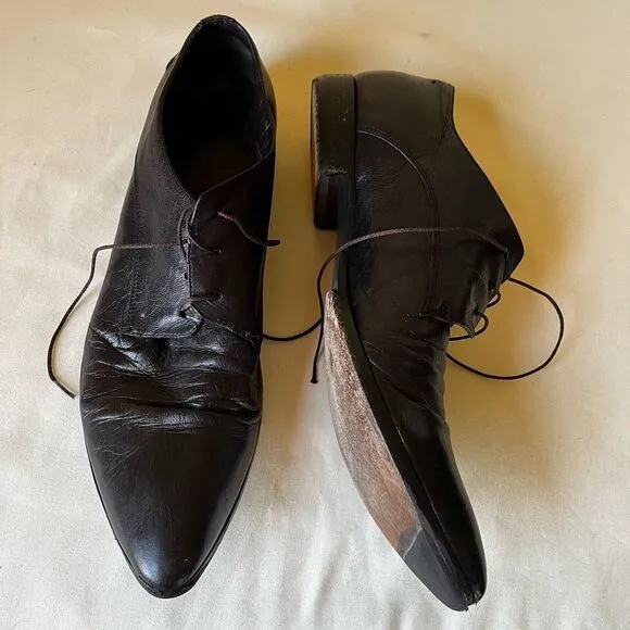 Costume National Black Leather Dress Shoes Lace Up Pointed Toe Mens 7.5