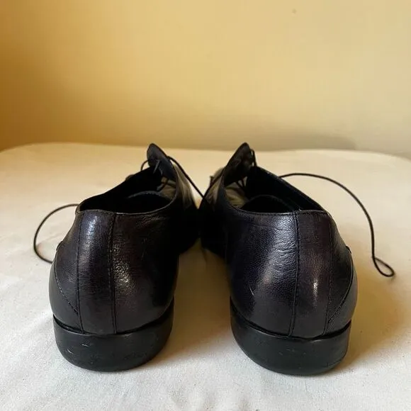 Costume National Black Leather Dress Shoes Lace Up Pointed Toe Mens 7.5
