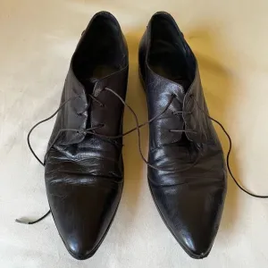 Costume National Black Leather Dress Shoes Lace Up Pointed Toe Mens 7.5