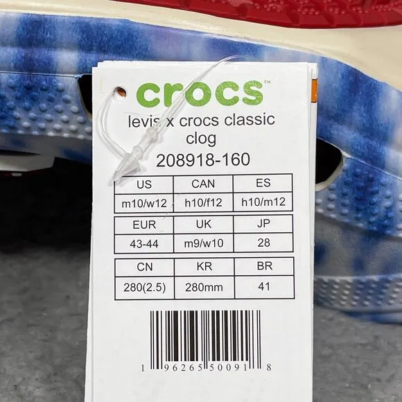 Crocs Classic Levi‘s X Tie-Dye Mens Size 10 Slip On Clogs Shoes Stucco 208918