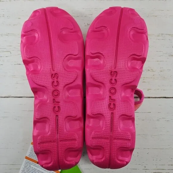 Crocs Duet Busy‎ Day Coral Pink Mary Jane Slip On Shoes Girls J2 Ballet 15352