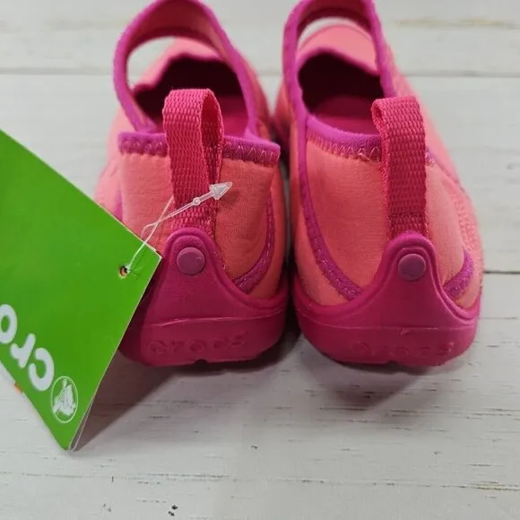 Crocs Duet Busy‎ Day Coral Pink Mary Jane Slip On Shoes Girls J2 Ballet 15352