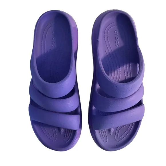 Crocs Mega Crush Triple Strap Platform Sandals Women's Size 9 Purple White Funky
