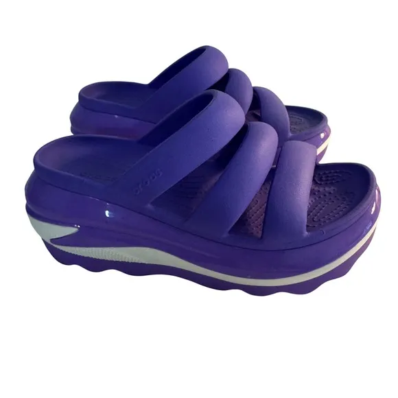 Crocs Mega Crush Triple Strap Platform Sandals Women's Size 9 Purple White Funky