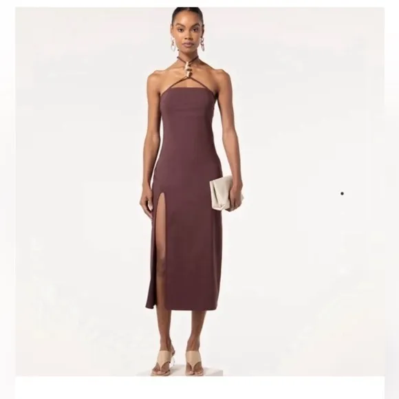 Cult Gaia Brown Castila Halterneck midi dress size medium large
