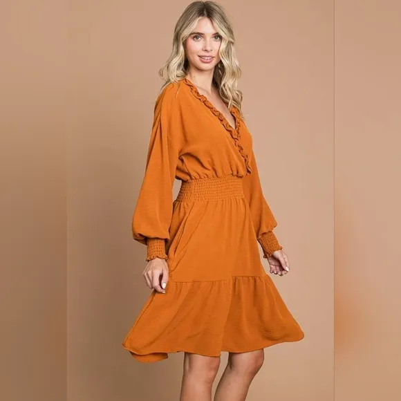 Culture Code Full Size Frill Smocked Lantern Sleeve Mini Dress