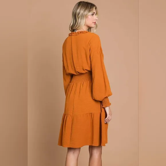 Culture Code Full Size Frill Smocked Lantern Sleeve Mini Dress