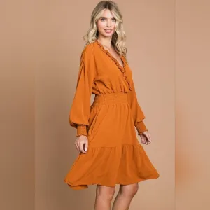 Culture Code Full Size Frill Smocked Lantern Sleeve Mini Dress