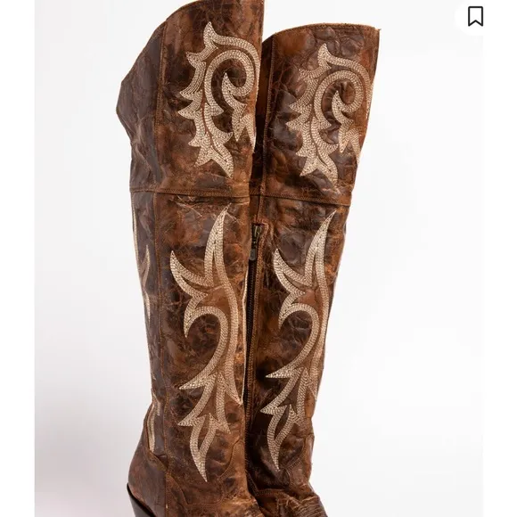 Dan post Brown Embroidered knee high Cowboy Boots