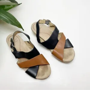 DANSKO Lindy Black &amp; Caramel Leather Dress Sandals Size 38