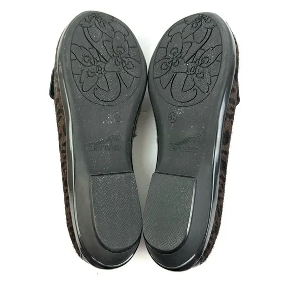 Dansko Olena Shoes 37 Black Brown Calf Hair Slip On Loafer Womens