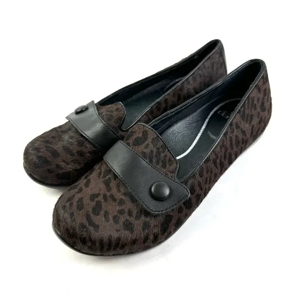 Dansko Olena Shoes 37 Black Brown Calf Hair Slip On Loafer Womens