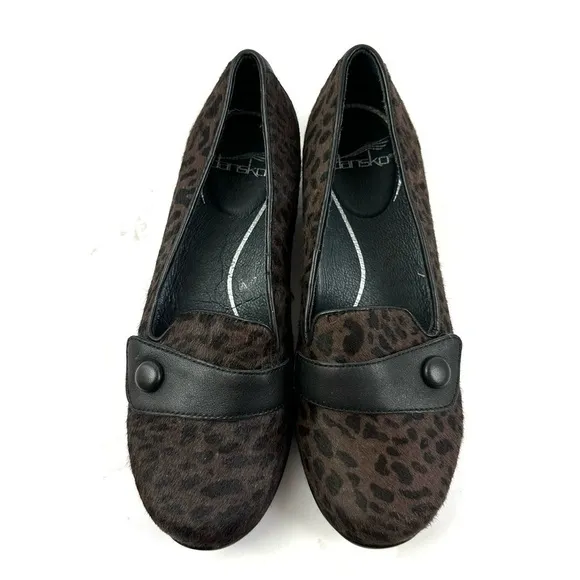 Dansko Olena Shoes 37 Black Brown Calf Hair Slip On Loafer Womens