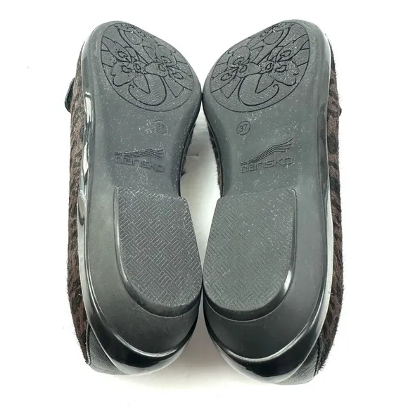 Dansko Olena Shoes 37 Black Brown Calf Hair Slip On Loafer Womens