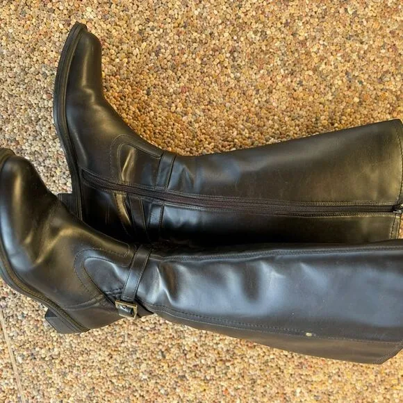 David Tate Lasso Boots Black Vegan Leather Side Zip Size 8.5M