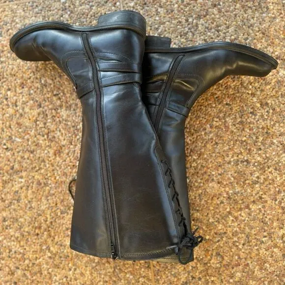 David Tate Lasso Boots Black Vegan Leather Side Zip Size 8.5M