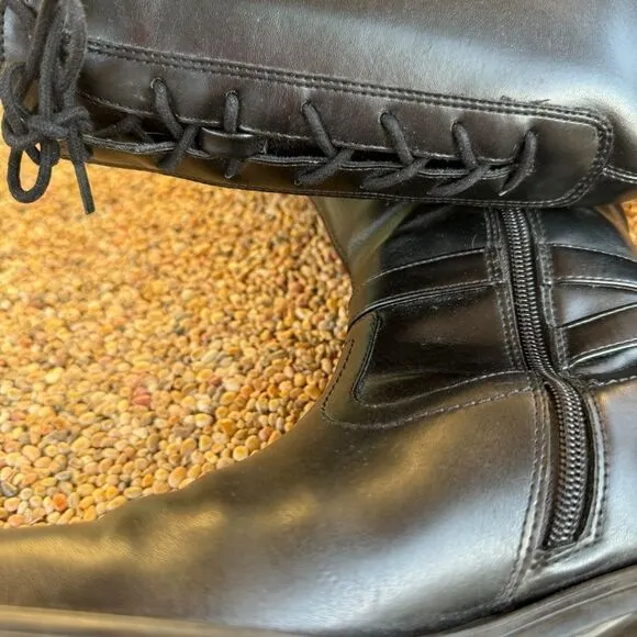 David Tate Lasso Boots Black Vegan Leather Side Zip Size 8.5M