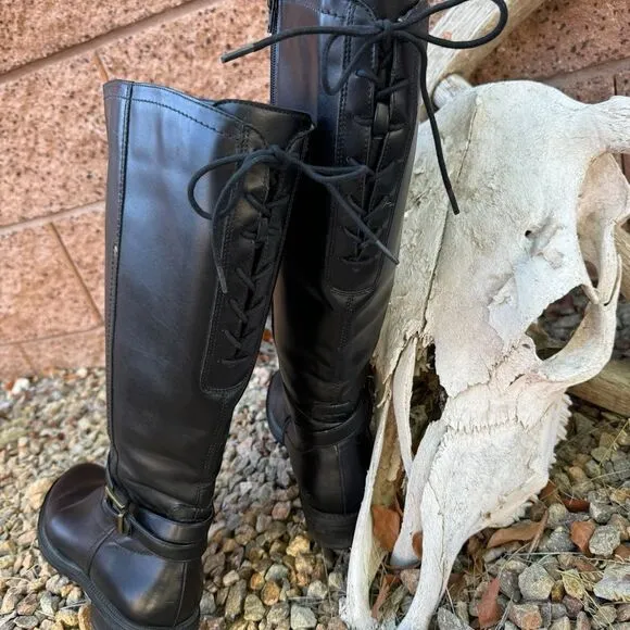 David Tate Lasso Boots Black Vegan Leather Side Zip Size 8.5M