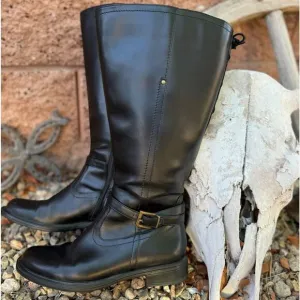 David Tate Lasso Boots Black Vegan Leather Side Zip Size 8.5M