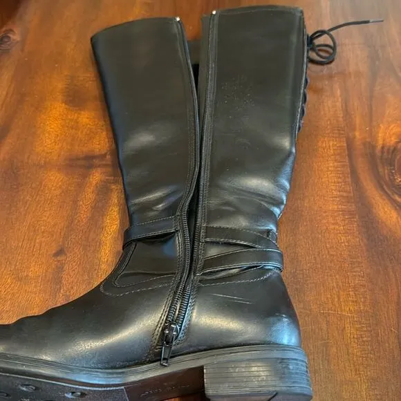 David Tate Lasso Boots Black Vegan Leather Side Zip Size 8.5M