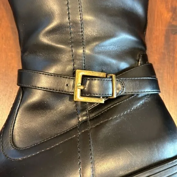 David Tate Lasso Boots Black Vegan Leather Side Zip Size 8.5M