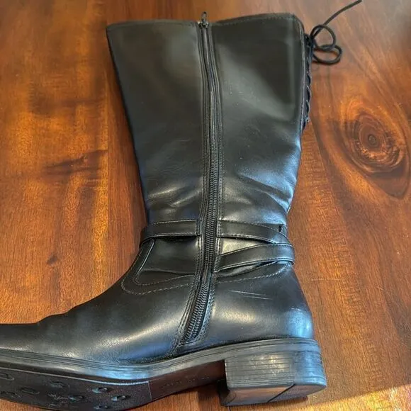 David Tate Lasso Boots Black Vegan Leather Side Zip Size 8.5M