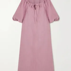 Deiji Studios The Blousy gathered washed-linen Midi Dress | NWT | M/L | Pink